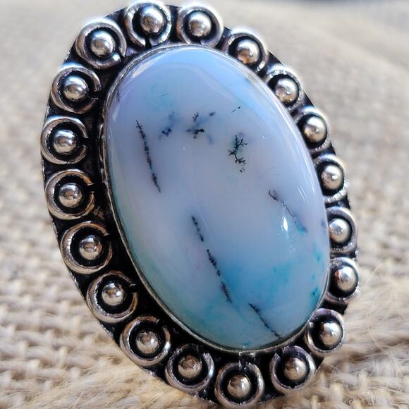 Handcrafted Sterling Silver Dendritic Opal Ring, Size 7.75 Natural Stone Jewelry - Picture 2 of 10